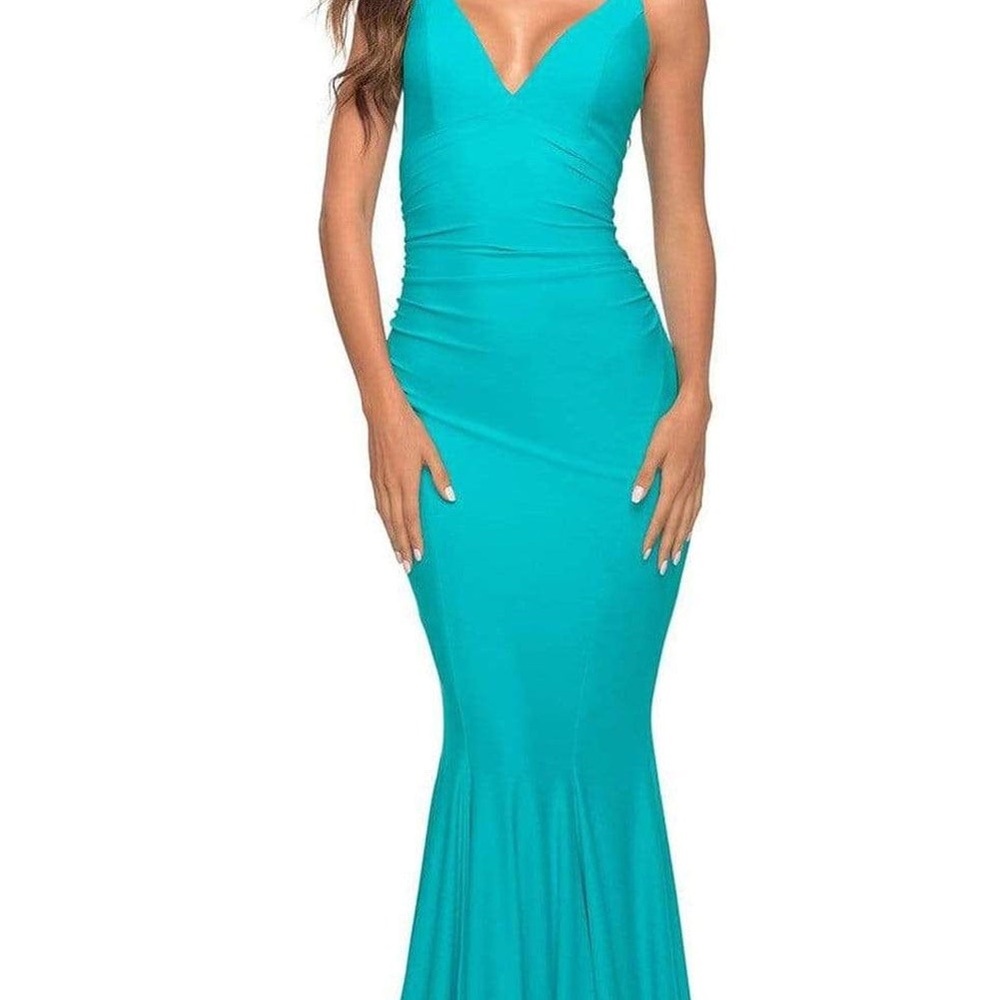 La Femme Mermaid Aqua Prom Dress